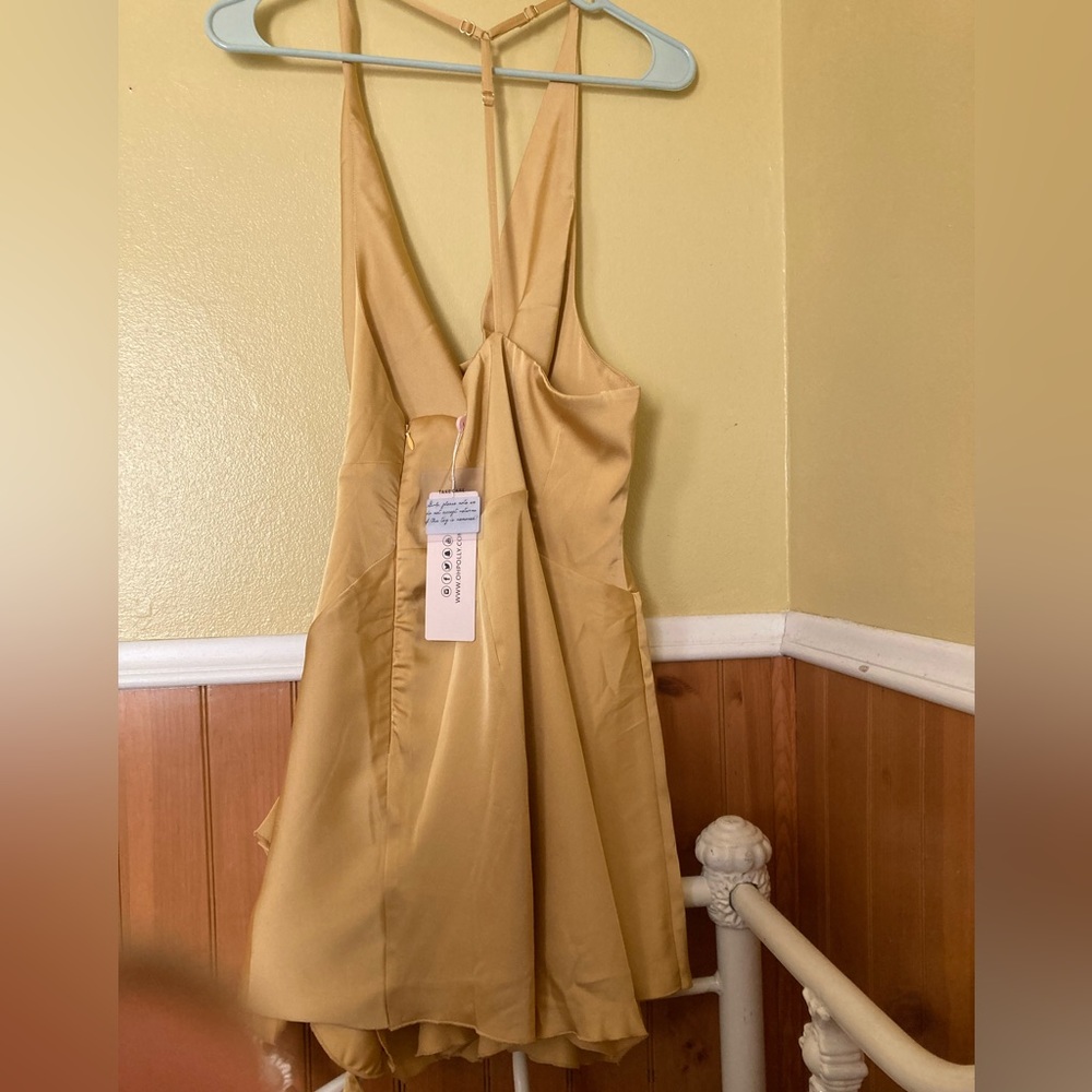 NWT Satin Gold Halter Cowl Neckline Swing Dress - Picture 3 of 5